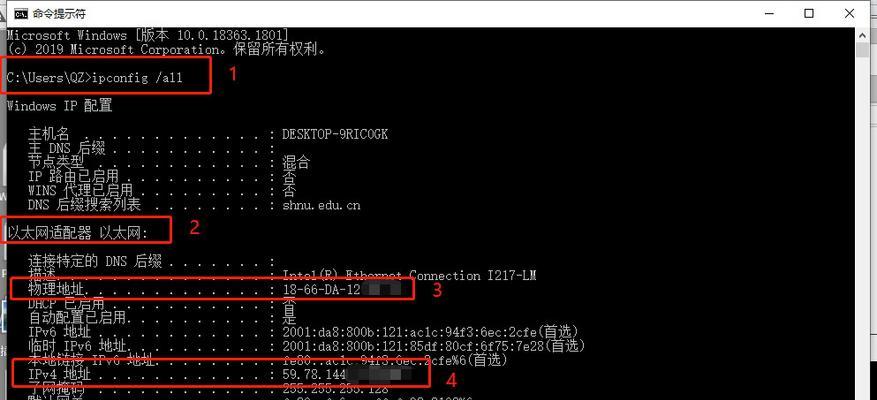 通过命令行查看本机IP地址和MAC地址的方法（快速获取网络连接信息的技巧）
