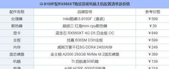 电脑组装配置清单表（从零基础到高性能）